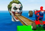 سبايدر مان اصعب دراجة نارية فوق اسماك القرش - Superheroes Ride on Motorcycle Stunt Funny Moments??