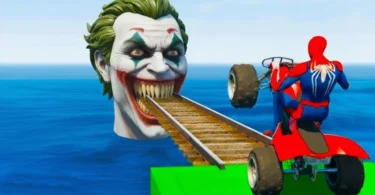 سبايدر مان اصعب دراجة نارية فوق اسماك القرش - Superheroes Ride on Motorcycle Stunt Funny Moments??