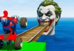 سبايدر مان اصعب دراجة نارية فوق اسماك القرش - Superheroes Ride on Motorcycle Stunt Funny Moments??