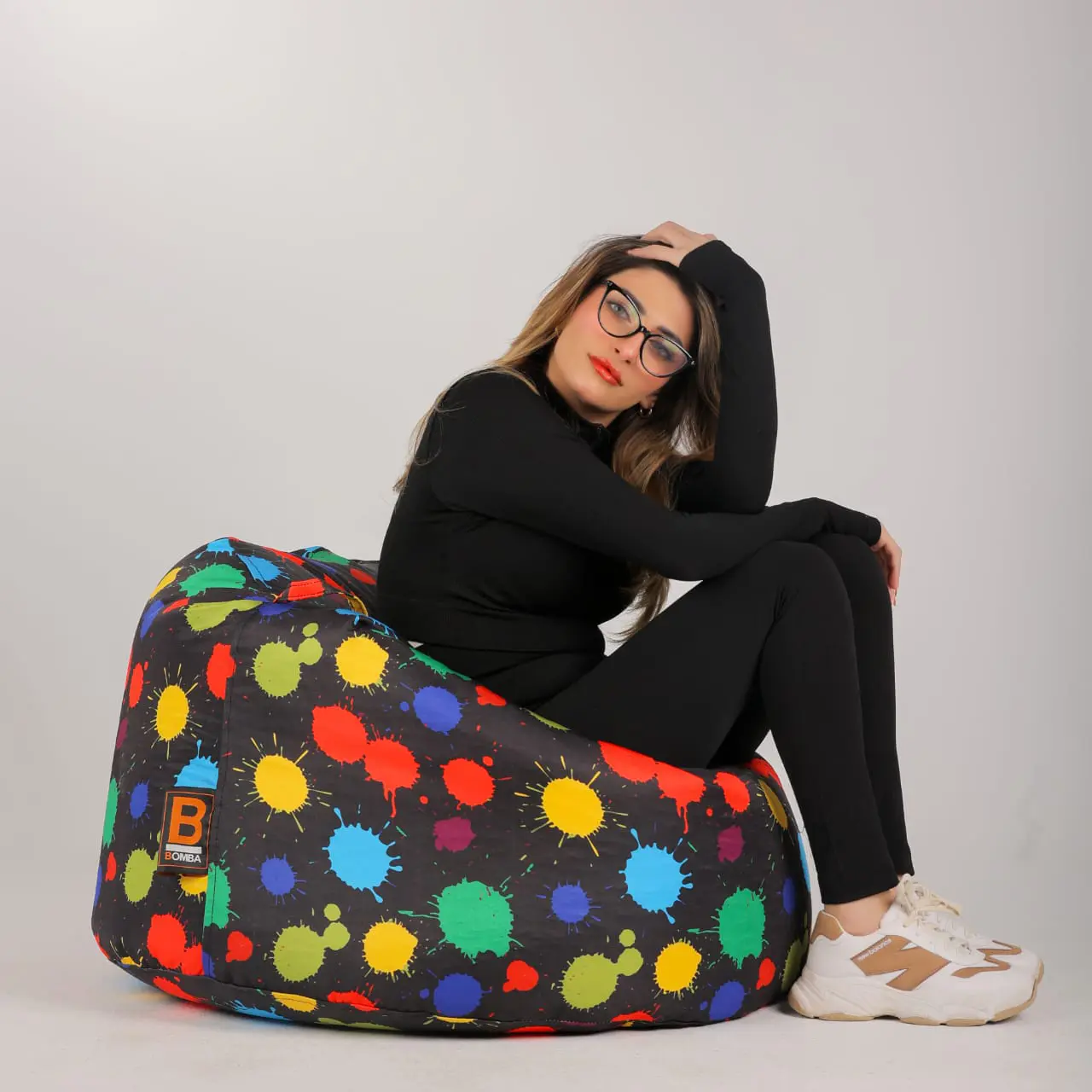 Bomba Now Bean Bag - Modern Paint Splatter Design Bomba Now modern bean bag - black with colorful paint splatter design from Bomba Now Egypt