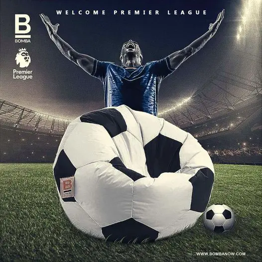Bomba Now Bean Bag - Premier League Football Partnership Bomba Now football bean bag - Premier League partnership soccer ball beanbag - sports themed bean bag